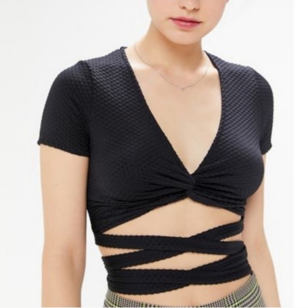 Black Wrap Crop Top Urban Outfitter